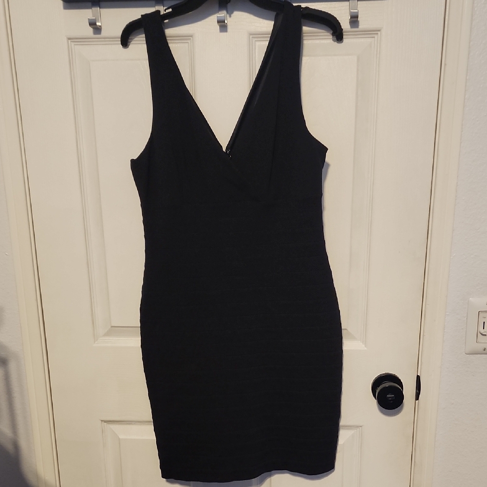 Express Black Bodycon V-Neck Dress